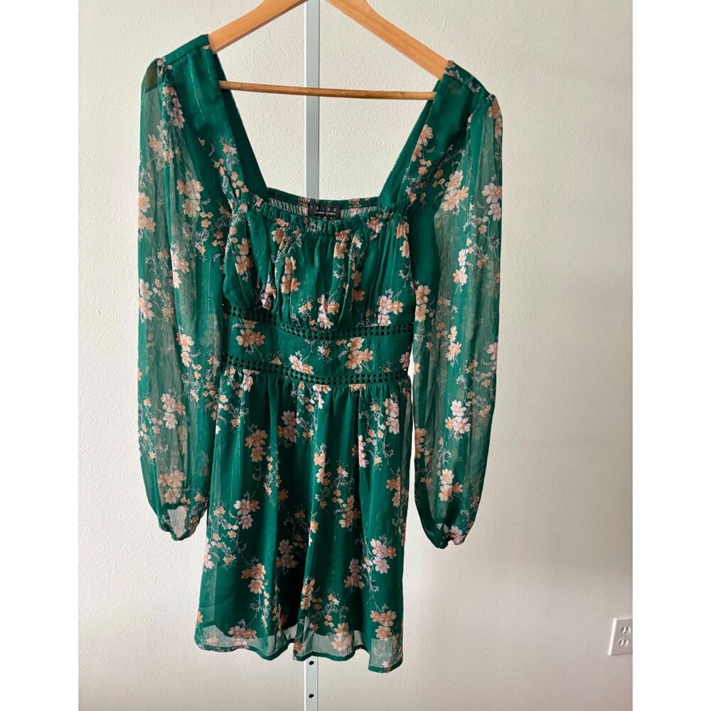 Peasant Top XL Floral Cottagecore Sheer Sleeves Crochet Smock Waist Boho Fairy - Picture 3 of 16